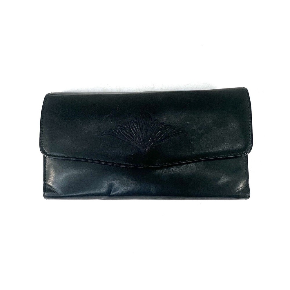 Vintage Buxton Wallet Black Velvet Touch Cowhide Exterior Trifold Coin Pocket